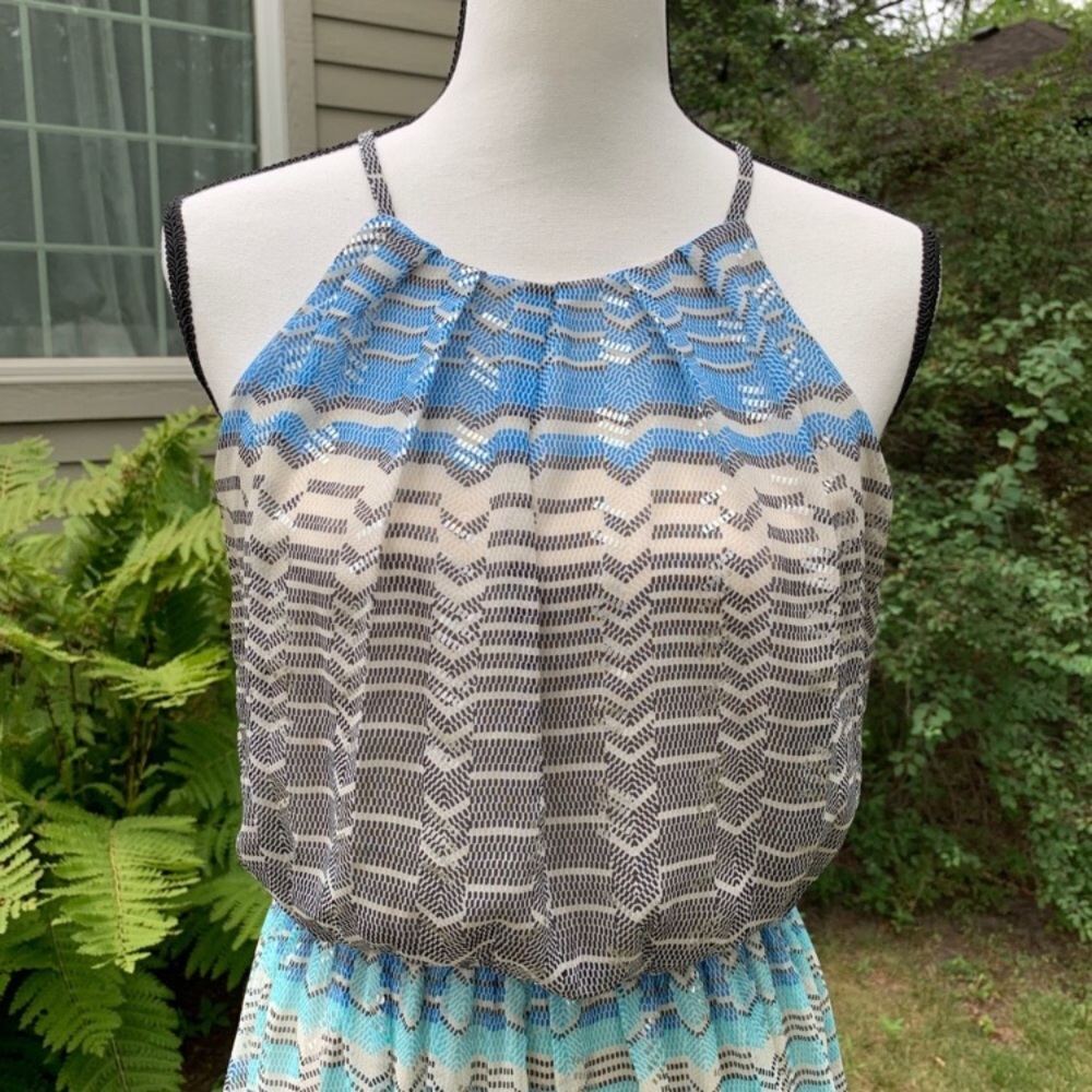 Lily Rose Maxi Dress - Silver Blue Halter